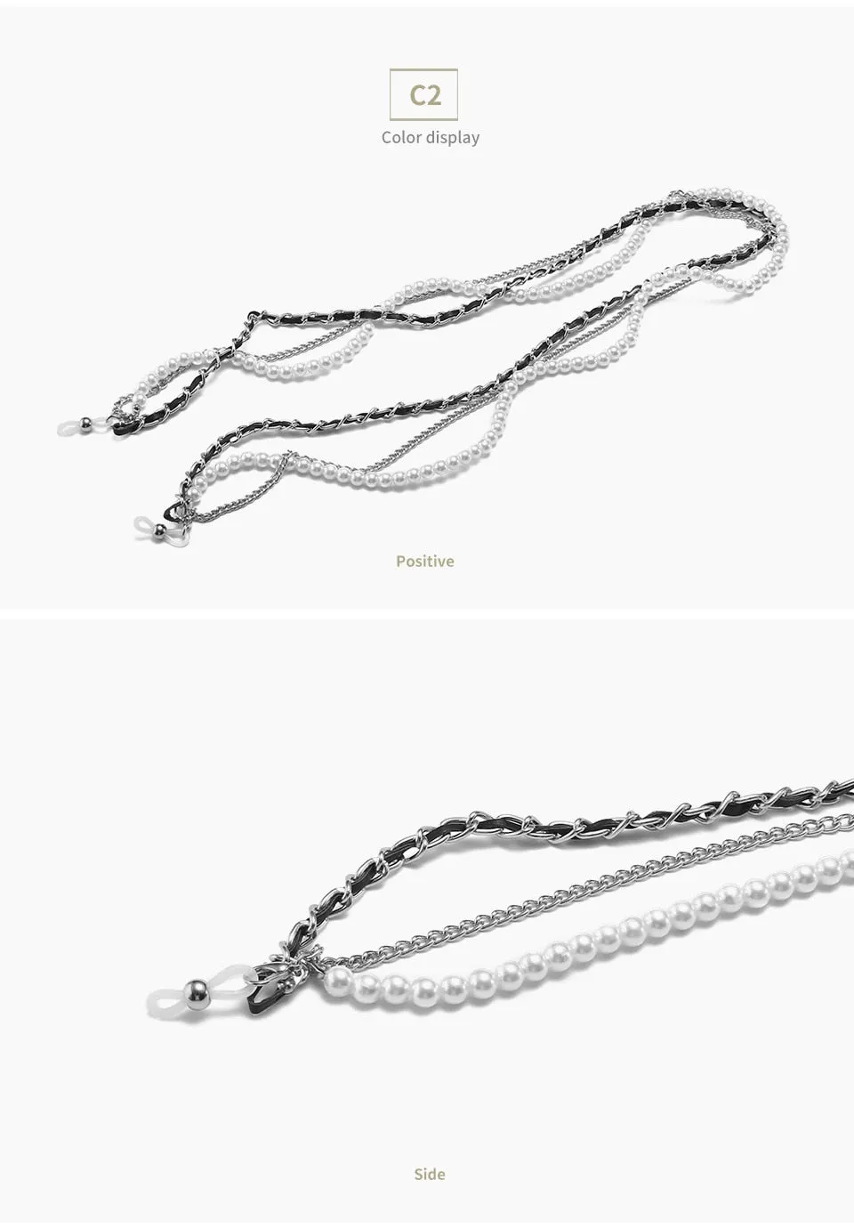 Women's Luxury Round Designer Rimless Sunglasses with Pearl Chain