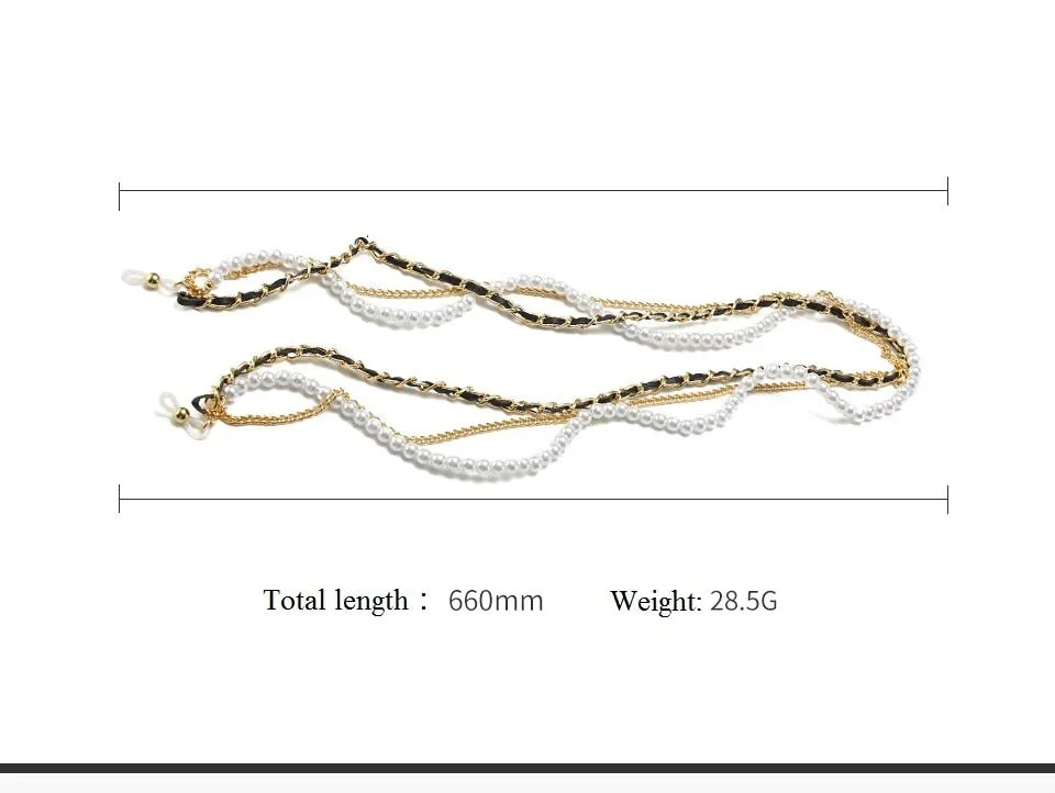 Women's Luxury Round Designer Rimless Sunglasses with Pearl Chain