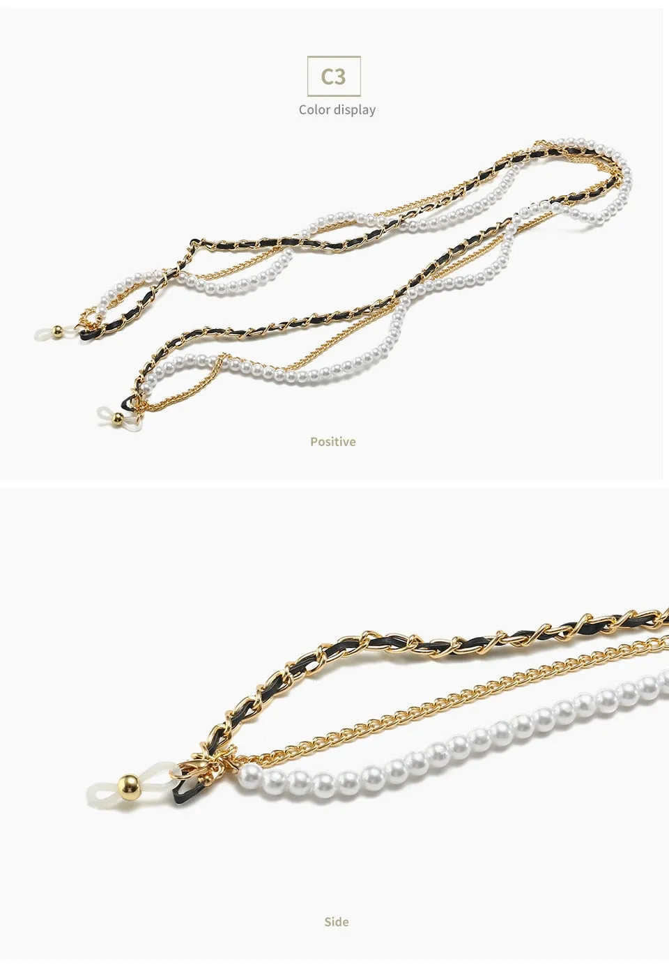 Women's Luxury Round Designer Rimless Sunglasses with Pearl Chain
