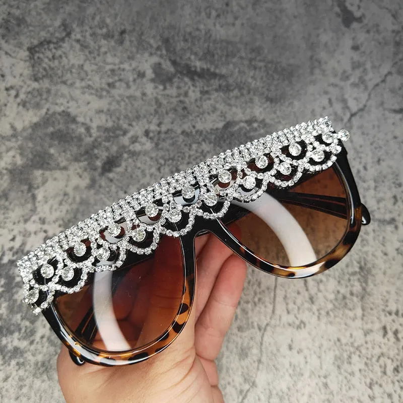 Women's Retro Cat Eye Tassel Crystal Decor Sparkle Diamond Sunglasses