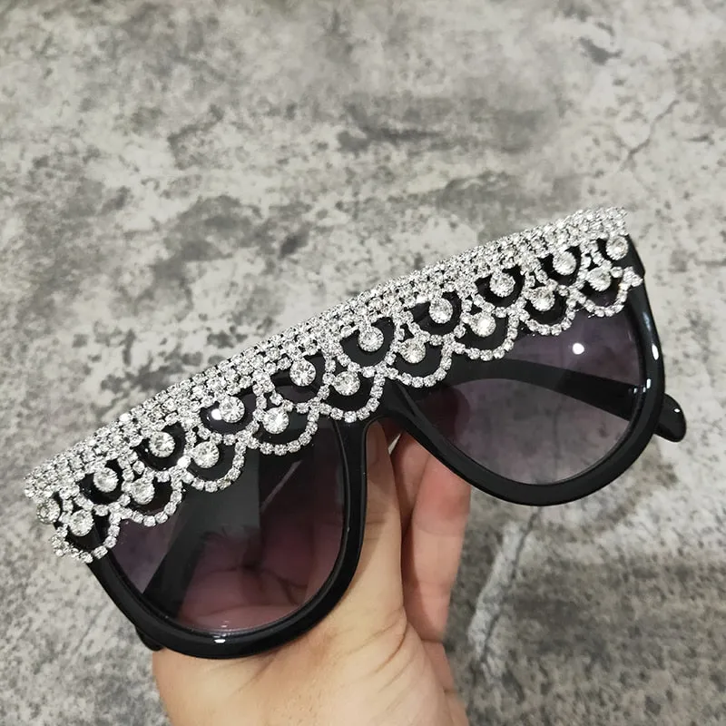 Women's Retro Cat Eye Tassel Crystal Decor Sparkle Diamond Sunglasses
