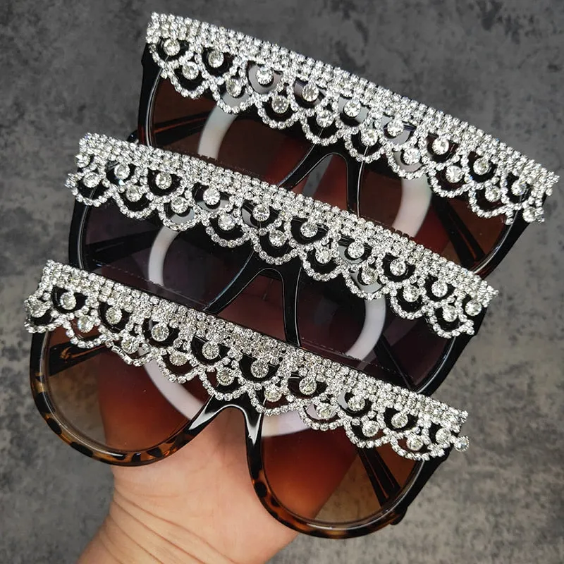 Women's Retro Cat Eye Tassel Crystal Decor Sparkle Diamond Sunglasses