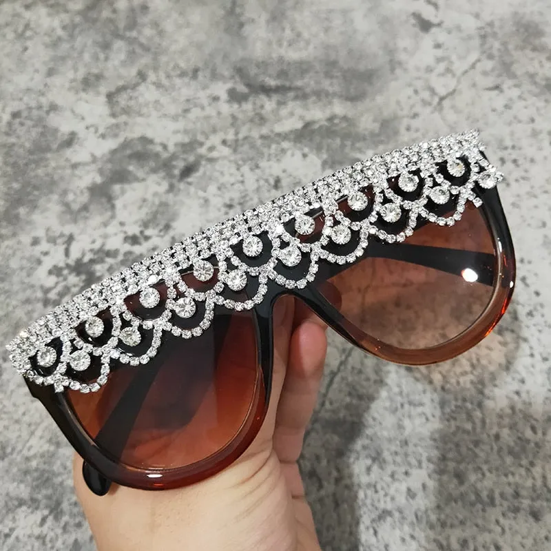 Women's Retro Cat Eye Tassel Crystal Decor Sparkle Diamond Sunglasses