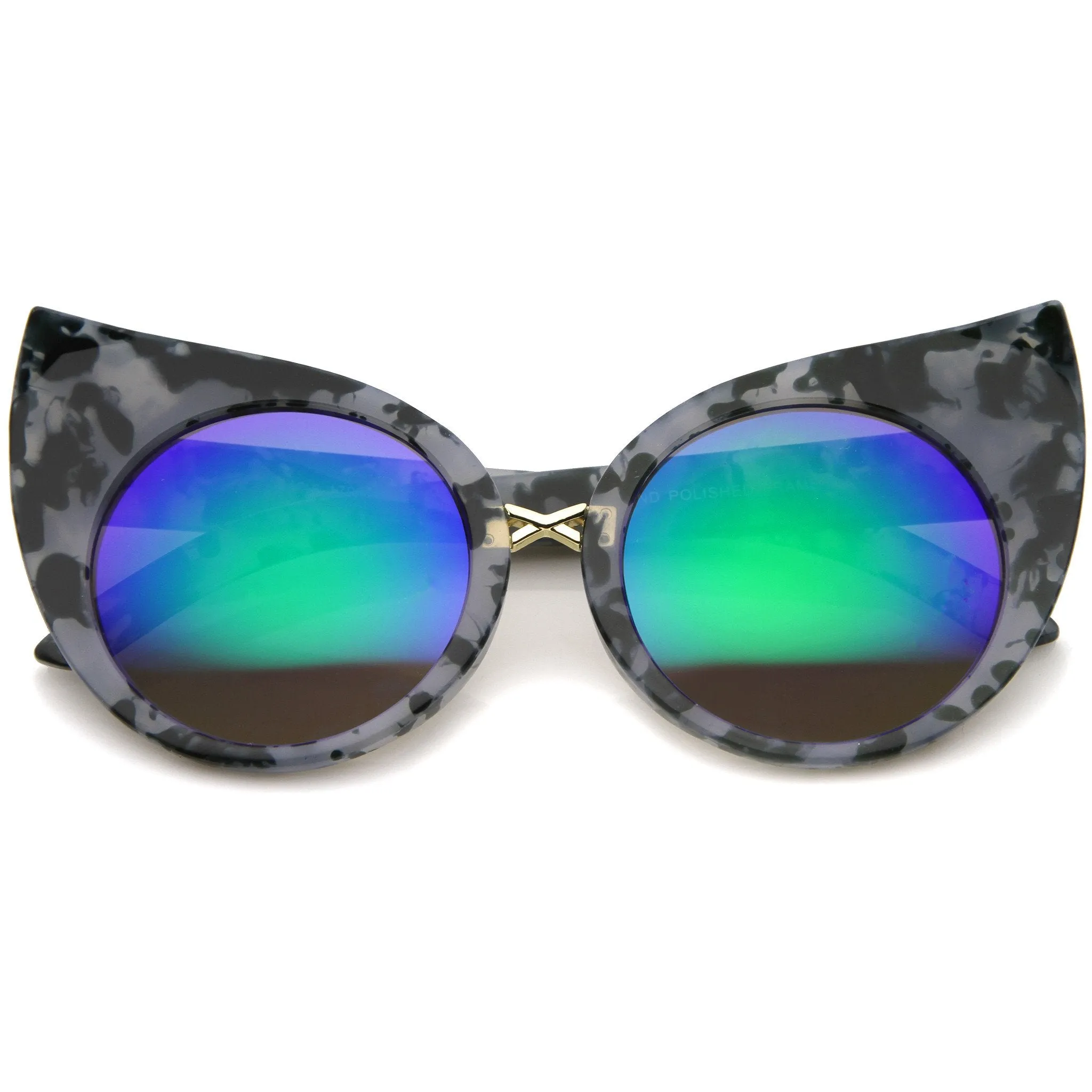 Women's Round Cat Eye Marble Mirrored Lens Sunglasses A383
