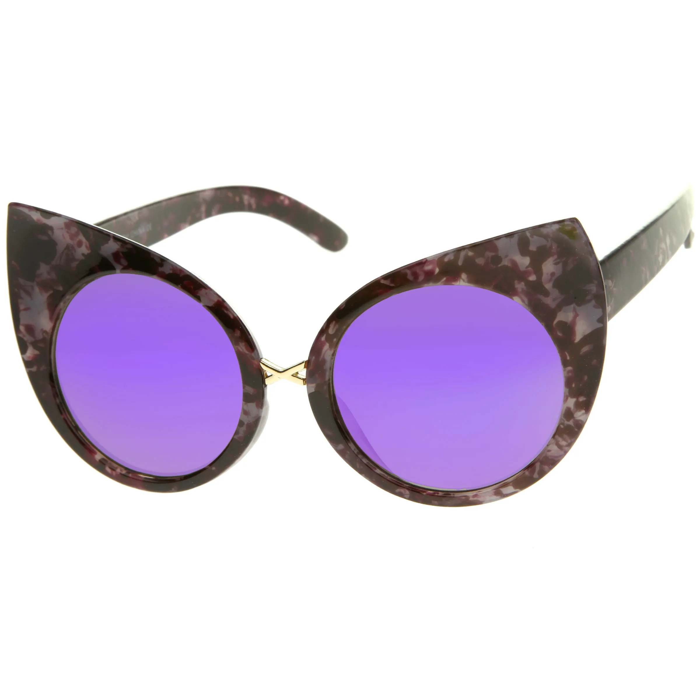 Women's Round Cat Eye Marble Mirrored Lens Sunglasses A383