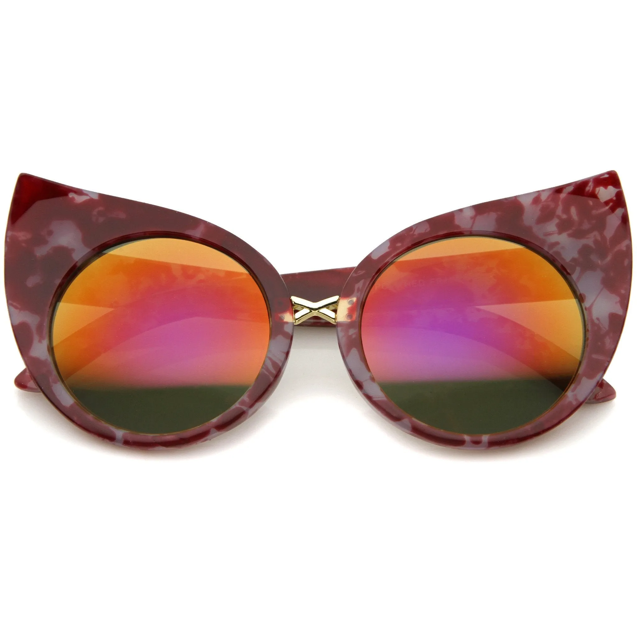 Women's Round Cat Eye Marble Mirrored Lens Sunglasses A383