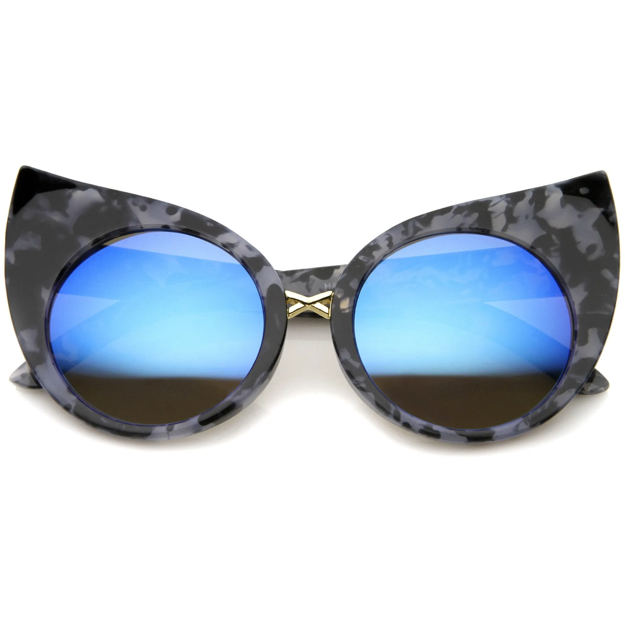 Women's Round Cat Eye Marble Mirrored Lens Sunglasses A383