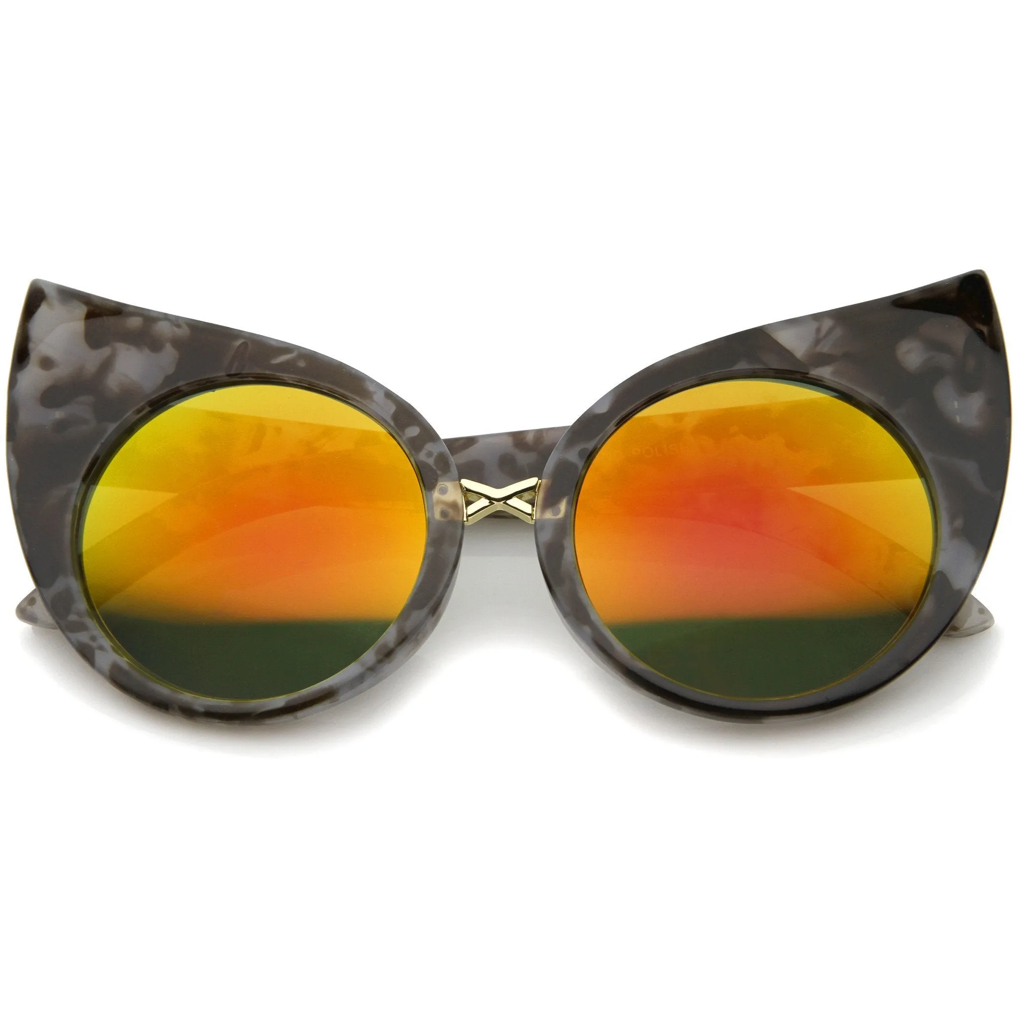 Women's Round Cat Eye Marble Mirrored Lens Sunglasses A383
