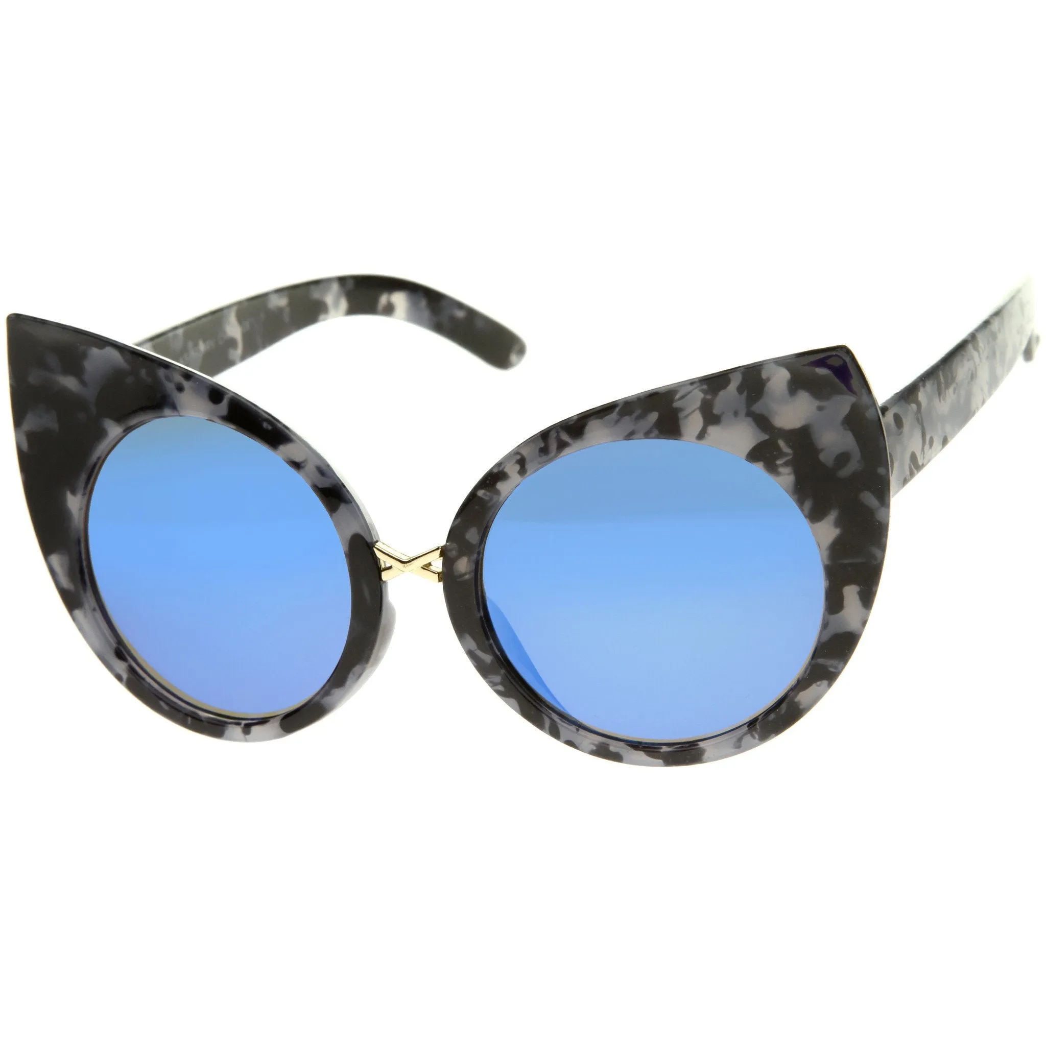 Women's Round Cat Eye Marble Mirrored Lens Sunglasses A383