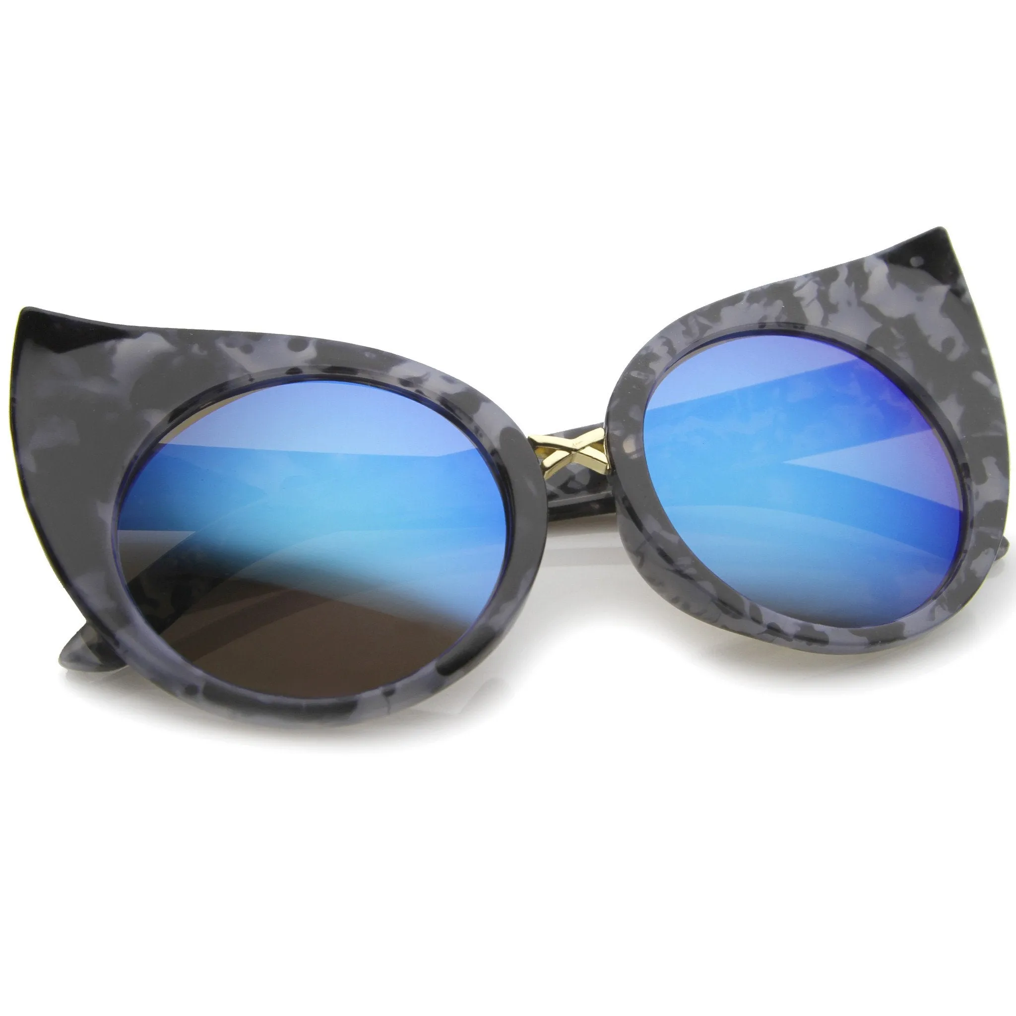 Women's Round Cat Eye Marble Mirrored Lens Sunglasses A383