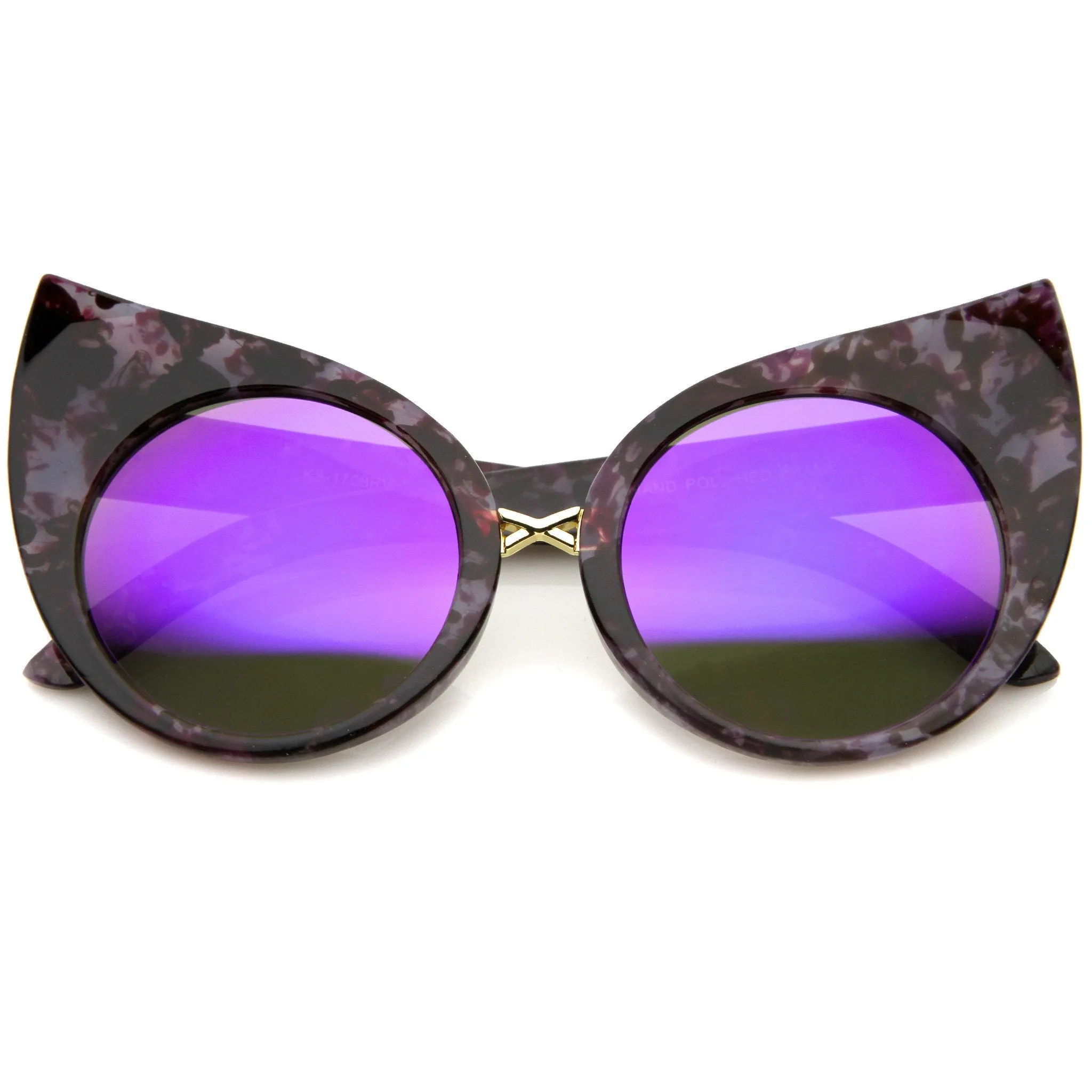 Women's Round Cat Eye Marble Mirrored Lens Sunglasses A383