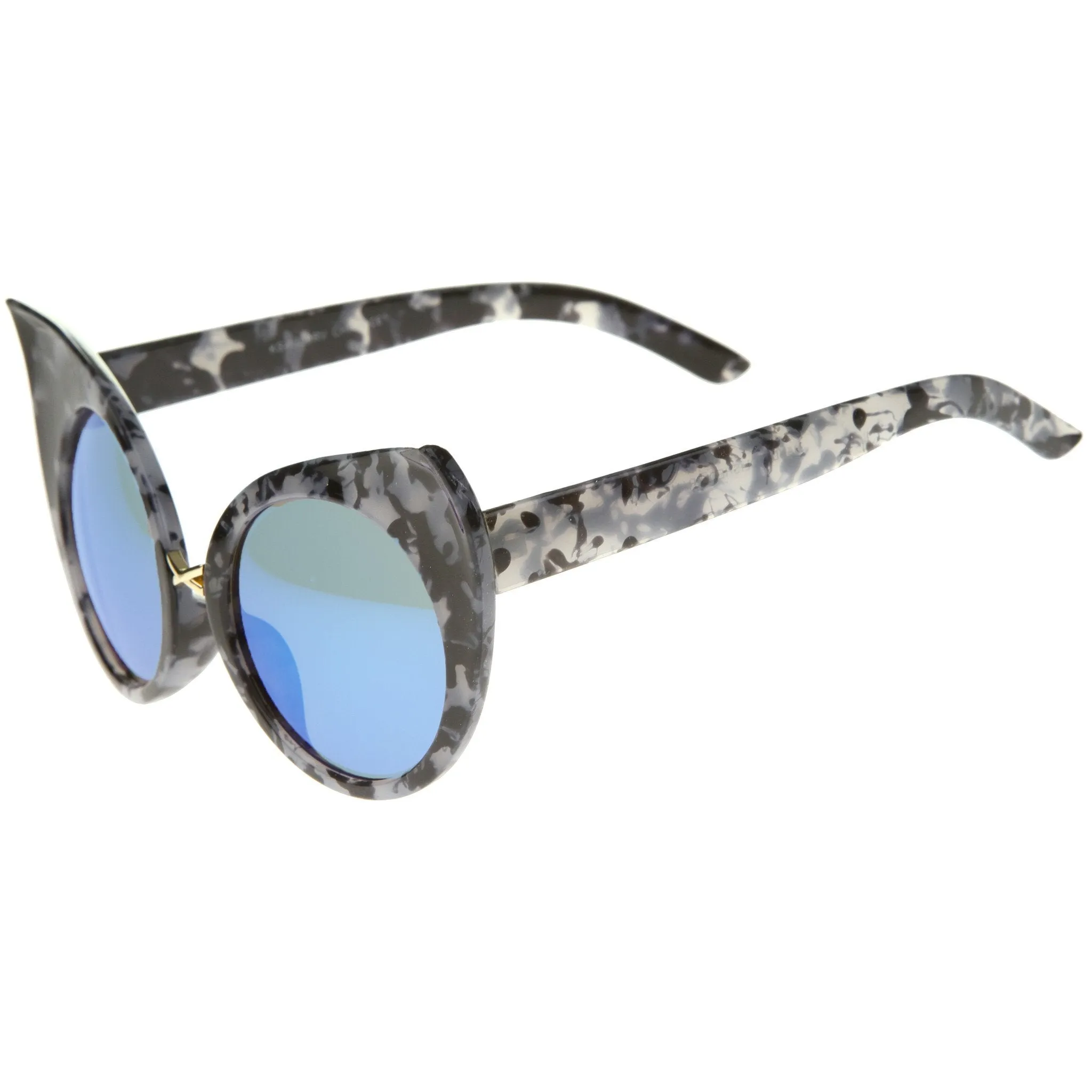 Women's Round Cat Eye Marble Mirrored Lens Sunglasses A383