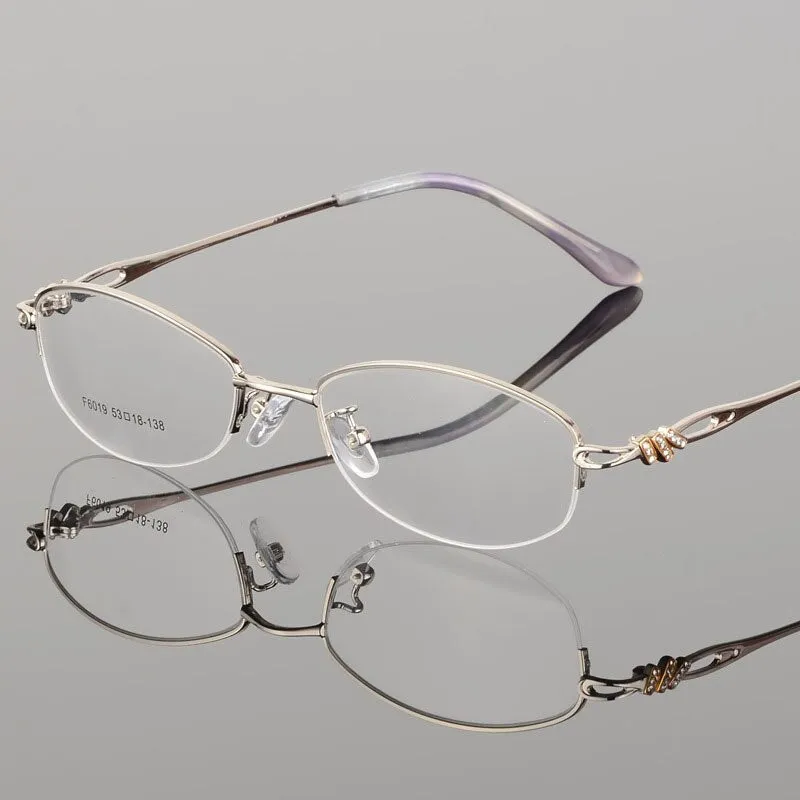Women's Semi Rim Alloy Frame Eyeglasses F6019