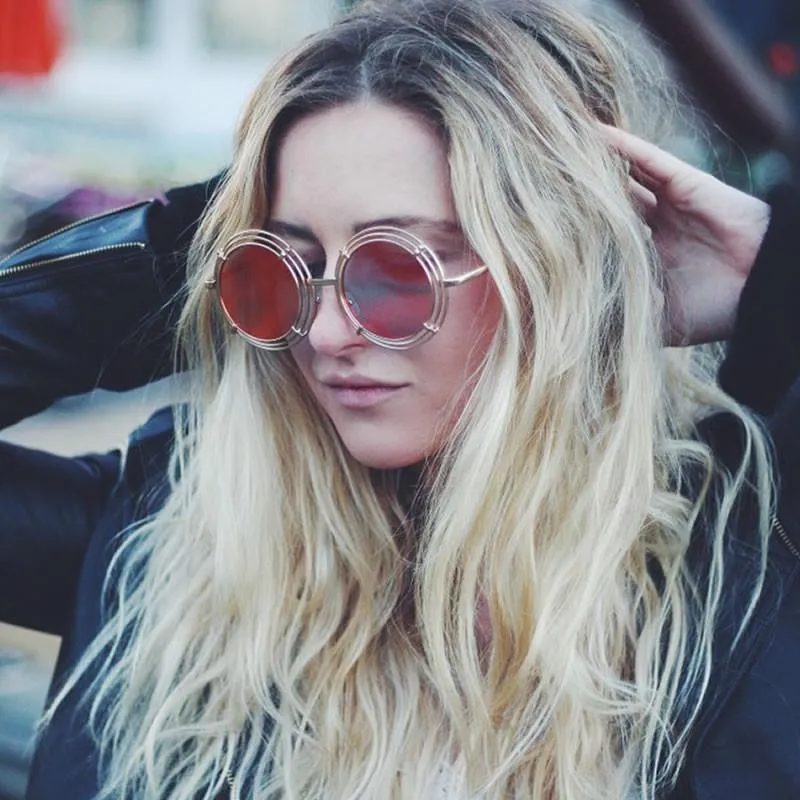 Women's Unique Retro Triple Coil Round Mirror Lens Sunglasses 9756
