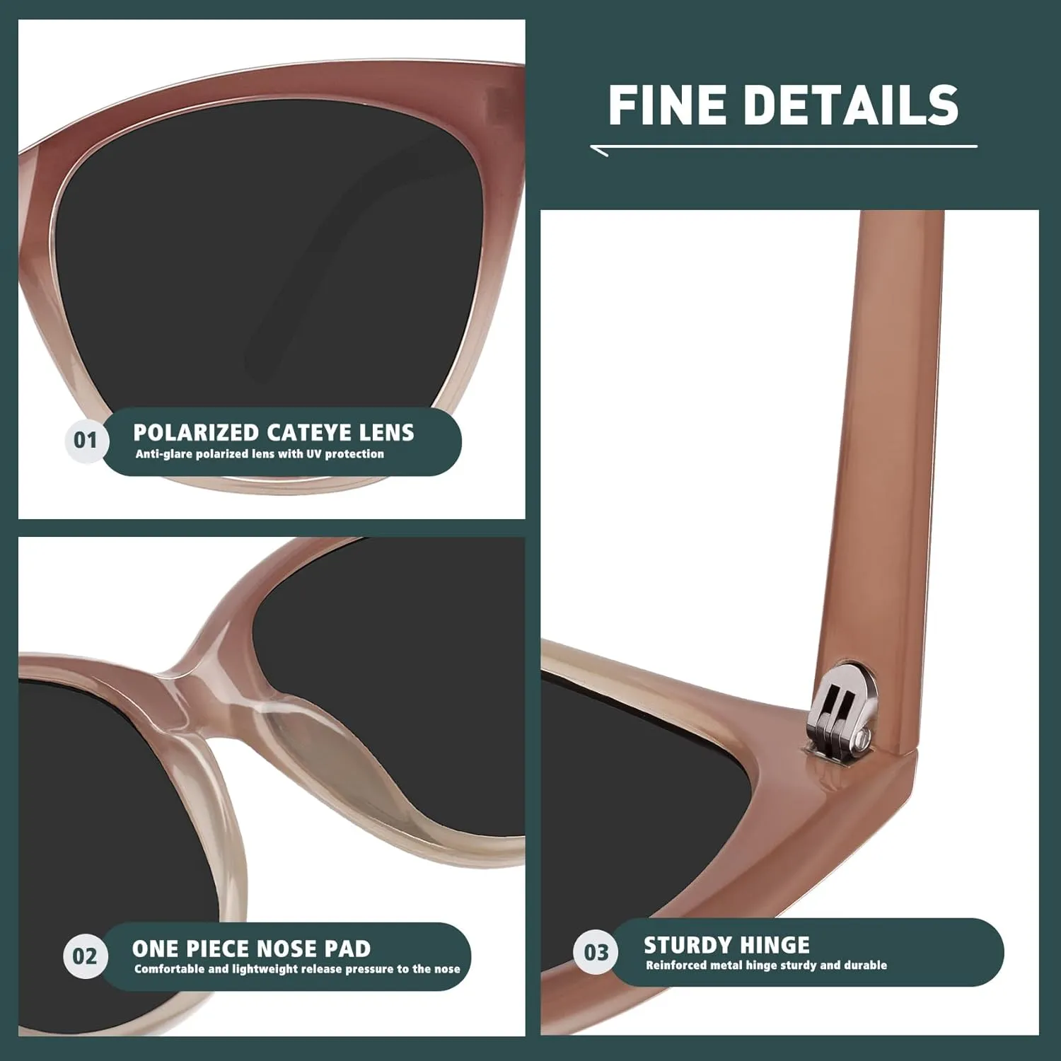 WOWSUN Large Polarized Cat Eye Sunglasses for Women