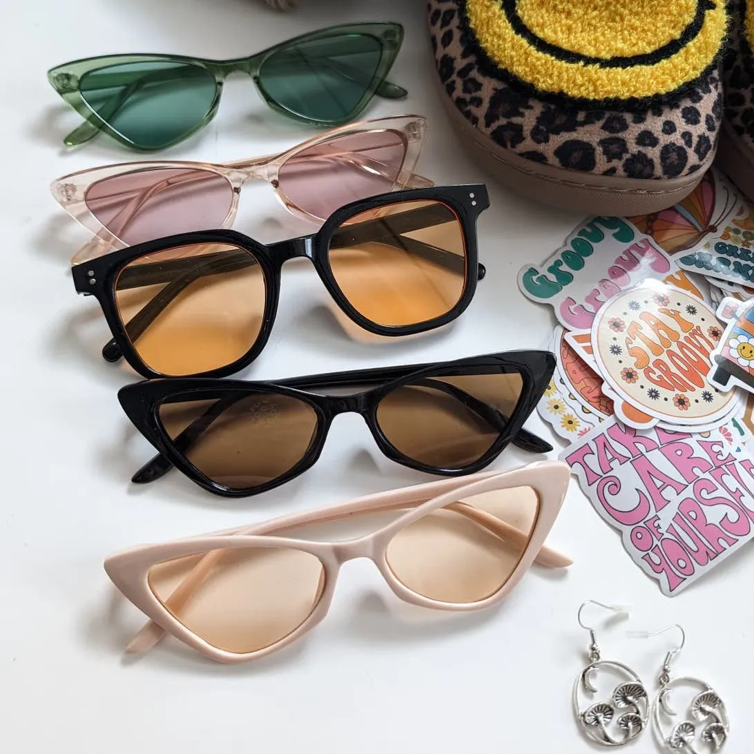 Y2K Barbie Festival Retro 60s style CatEye Sunglasses Muted Green Sunnies Shades