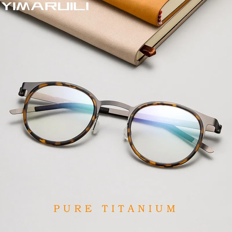 Yimaruili Men's Full Rim Round Acetate Titanium Screwless Eyeglasses 9704jw