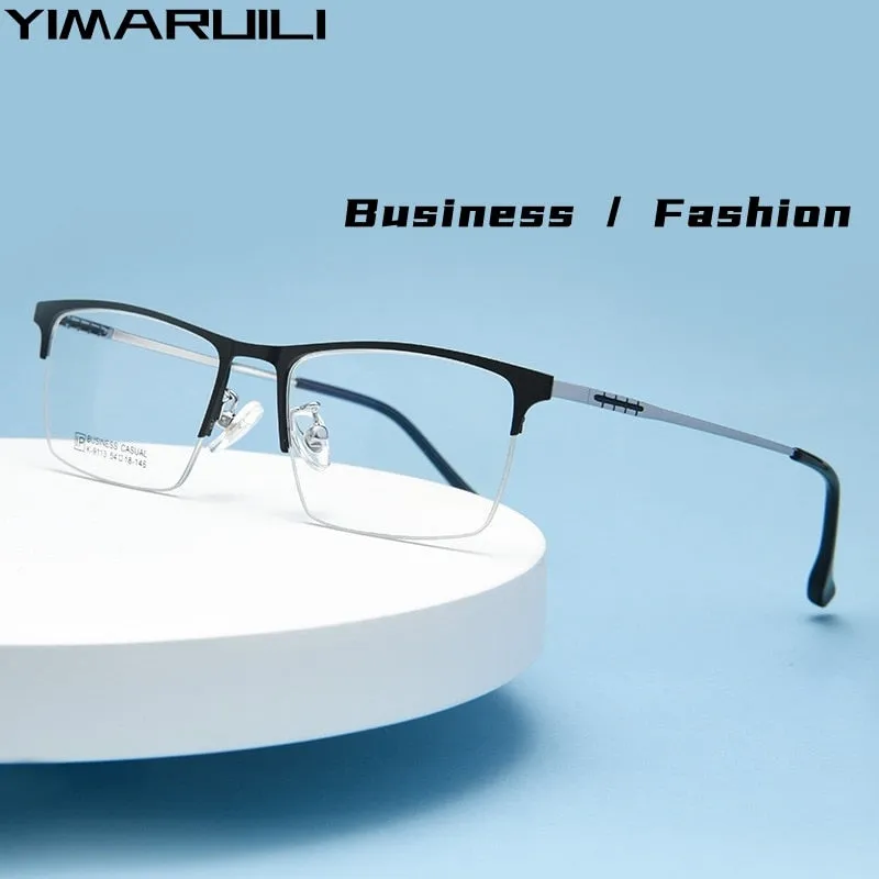 Yimaruili Men's Semi Rim Large Square Alloy Eyeglasses K9113