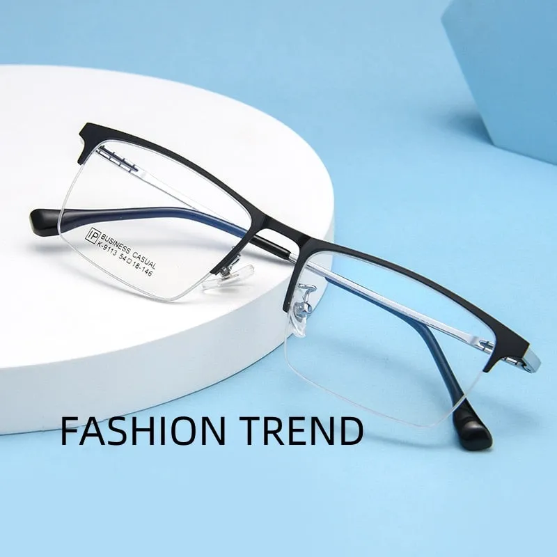 Yimaruili Men's Semi Rim Large Square Alloy Eyeglasses K9113