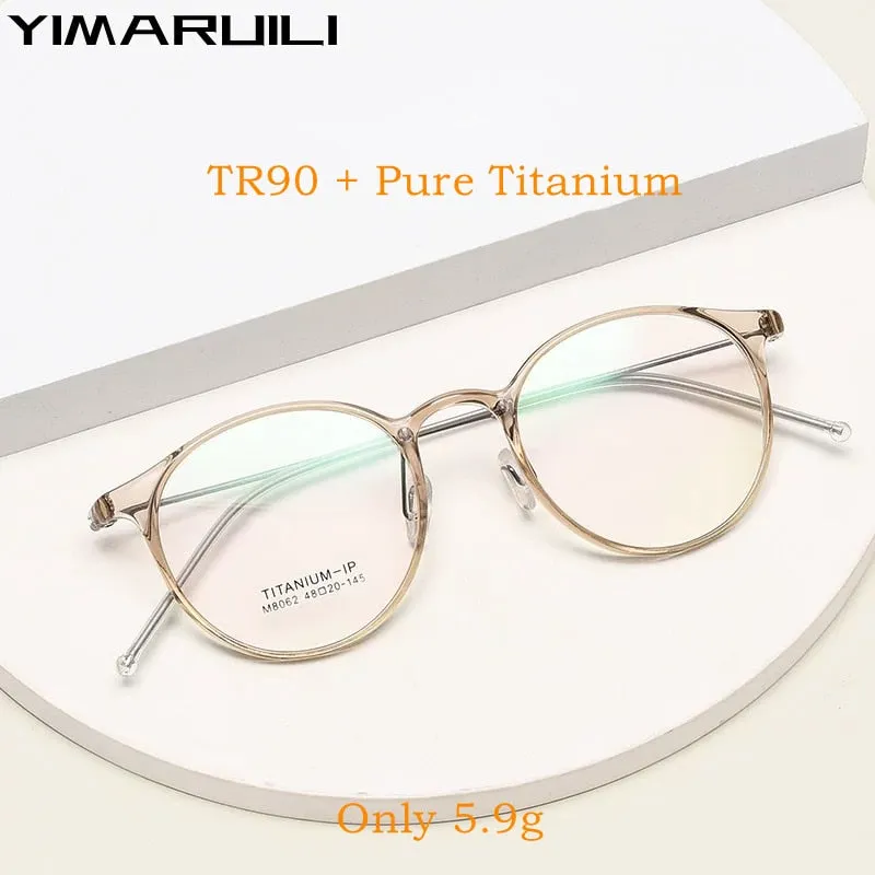 Yimaruili Unisex Full Rim Round Tr 90 Titanium Eyeglasses M8062