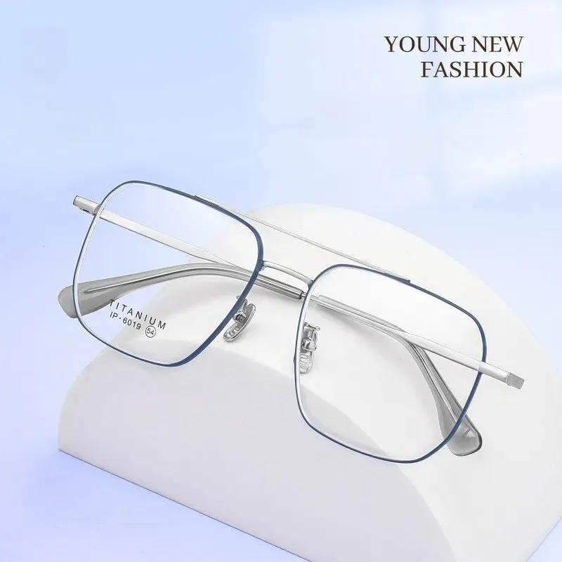 Yimaruili Unisex Full Rim Square Double Bridge Titanium Eyeglasses 6019