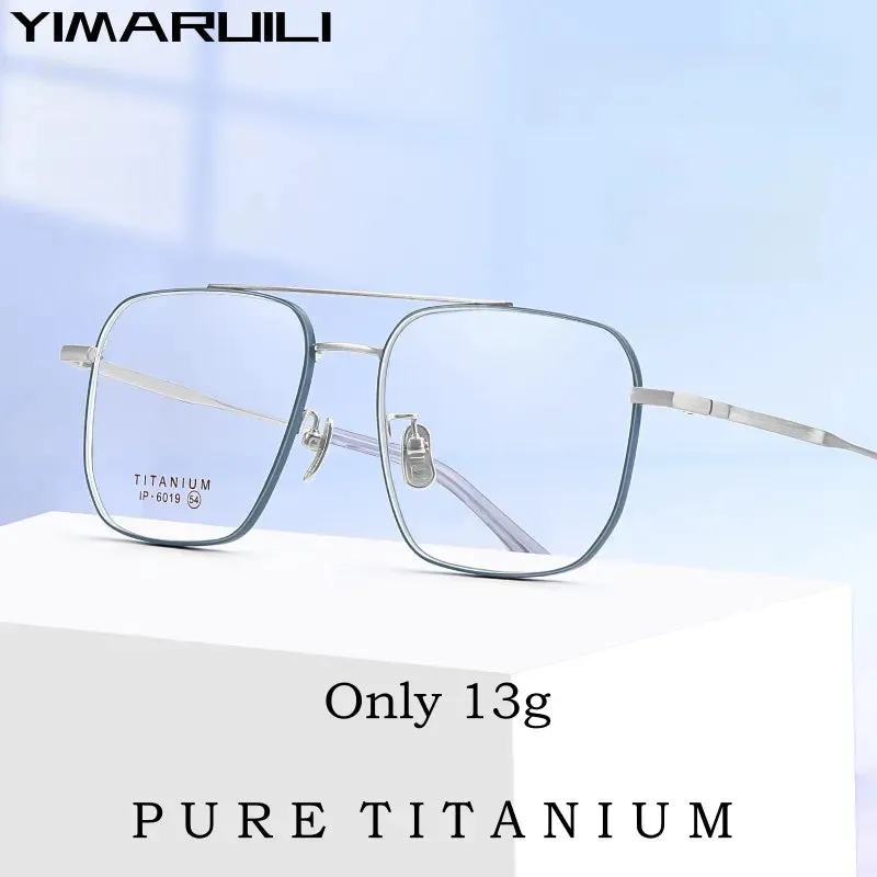 Yimaruili Unisex Full Rim Square Double Bridge Titanium Eyeglasses 6019