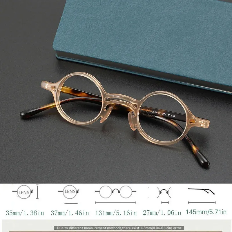 Yujo Men's Full Rim Small Round Double Bridge Acetate Eyeglasses 2058e