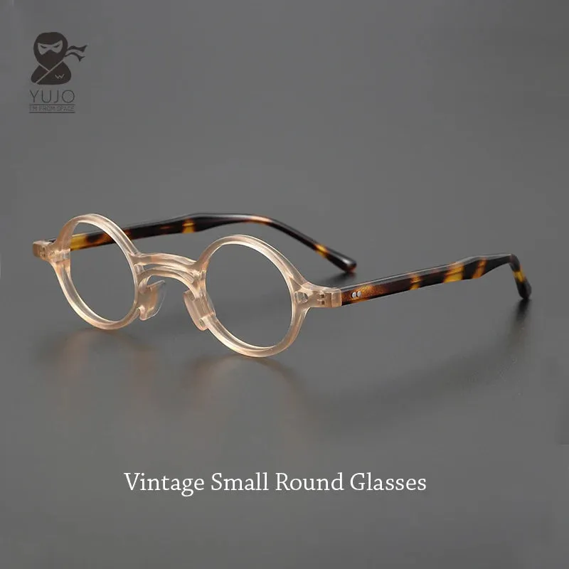 Yujo Men's Full Rim Small Round Double Bridge Acetate Eyeglasses 2058e