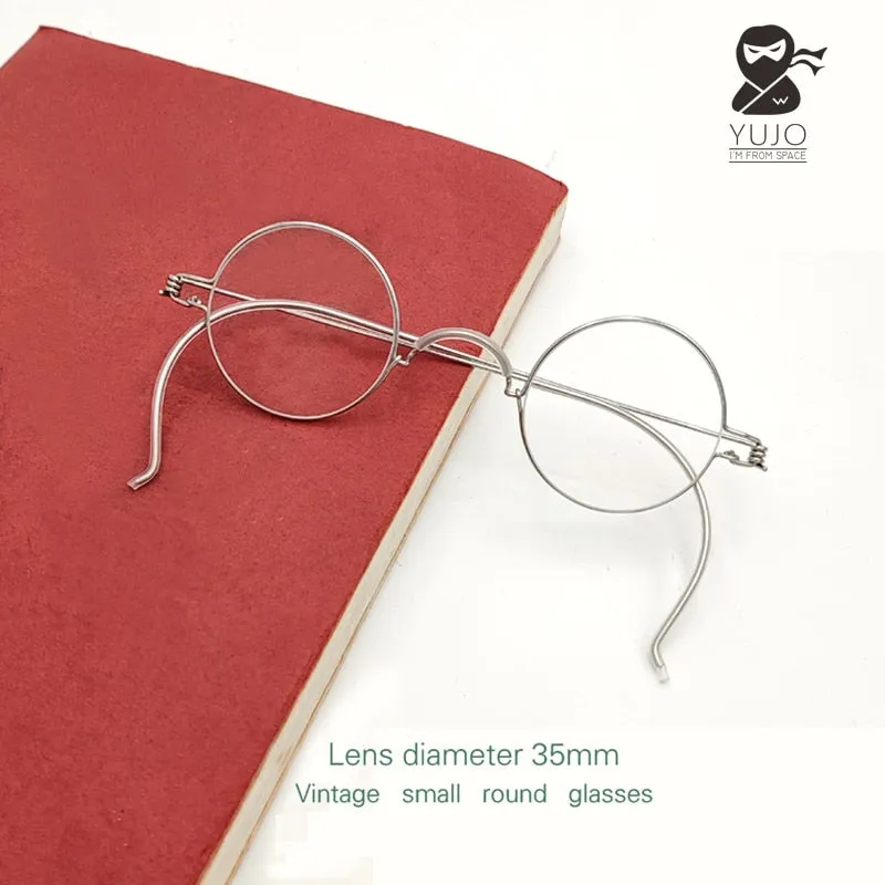 Yujo Unisex Full Rim 35mm Round Stainless Steel Eyeglasses Y055