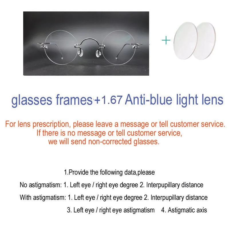 Yujo Unisex Round Rimless Stainless Steel Eyeglasses Y017