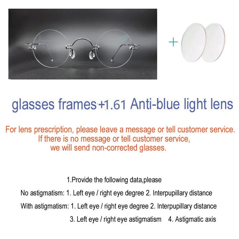 Yujo Unisex Round Rimless Stainless Steel Eyeglasses Y017