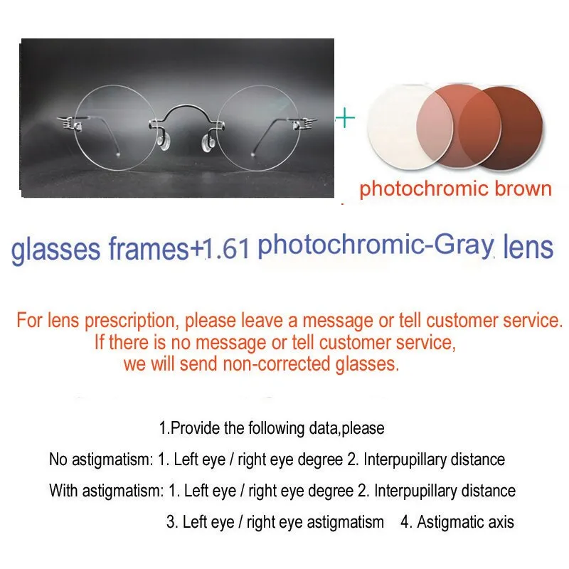 Yujo Unisex Round Rimless Stainless Steel Eyeglasses Y017
