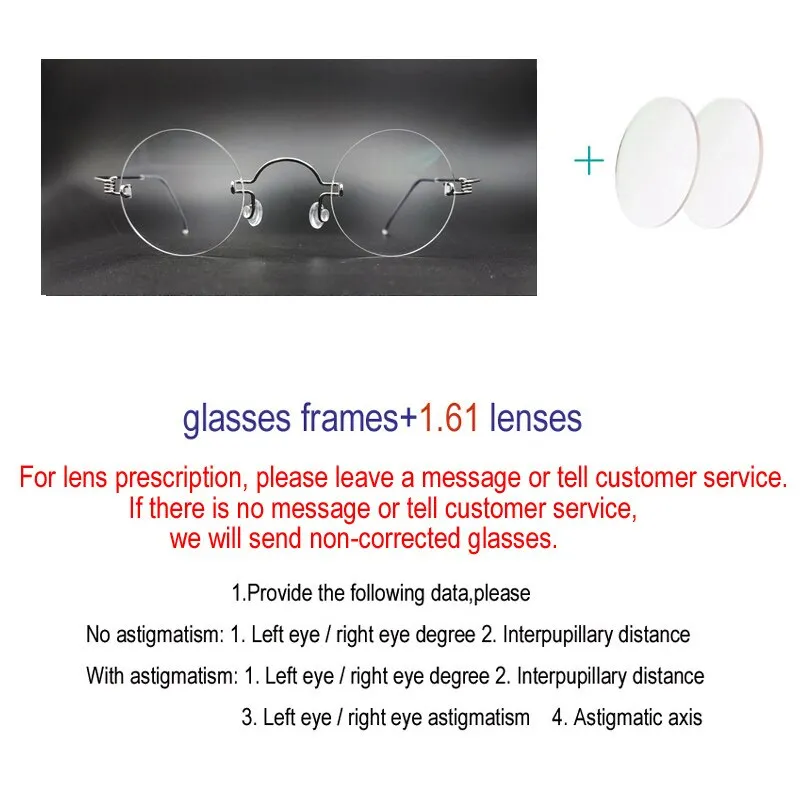 Yujo Unisex Round Rimless Stainless Steel Eyeglasses Y017