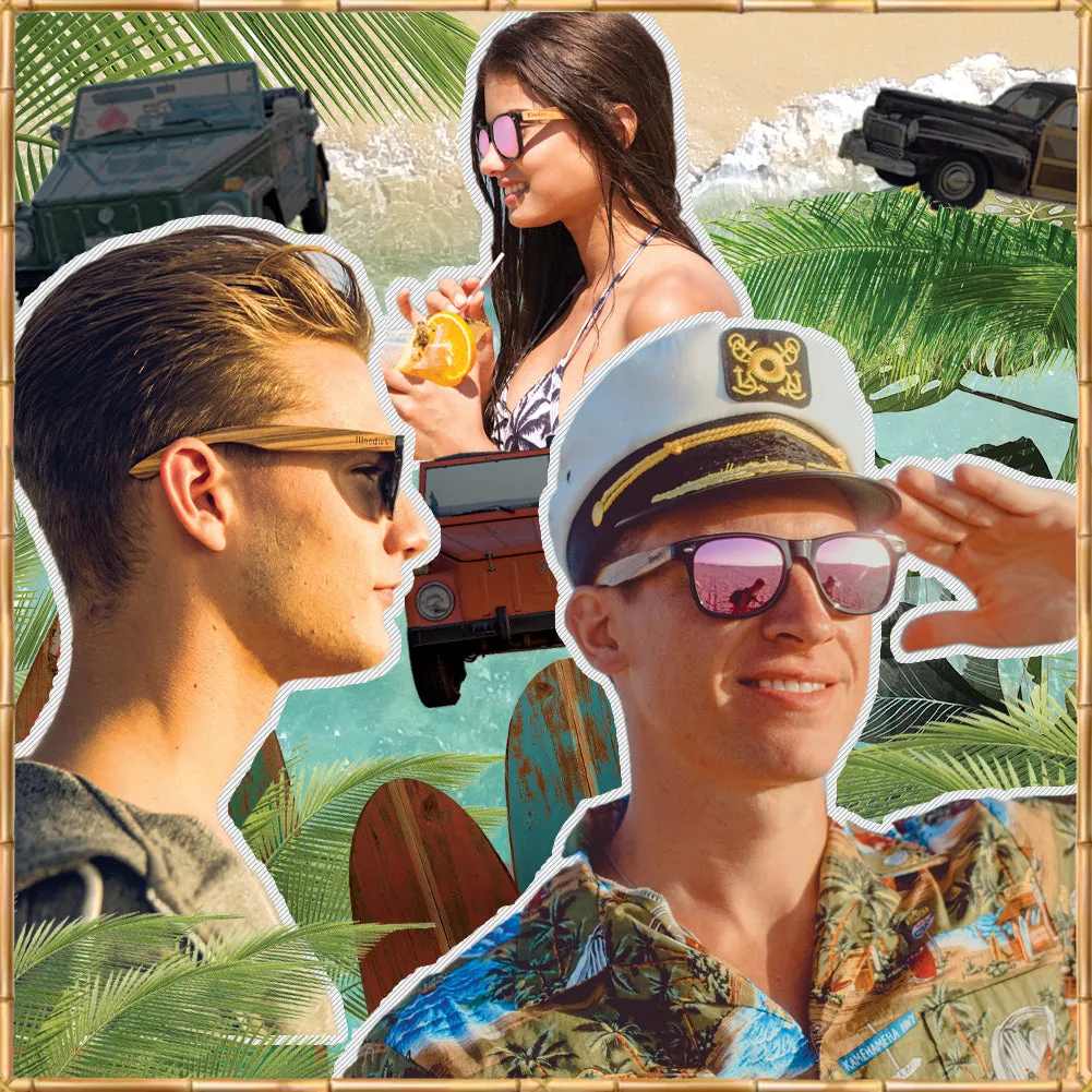 Zebra Wood Sunglasses with Pink Mirror Polarized Lens
