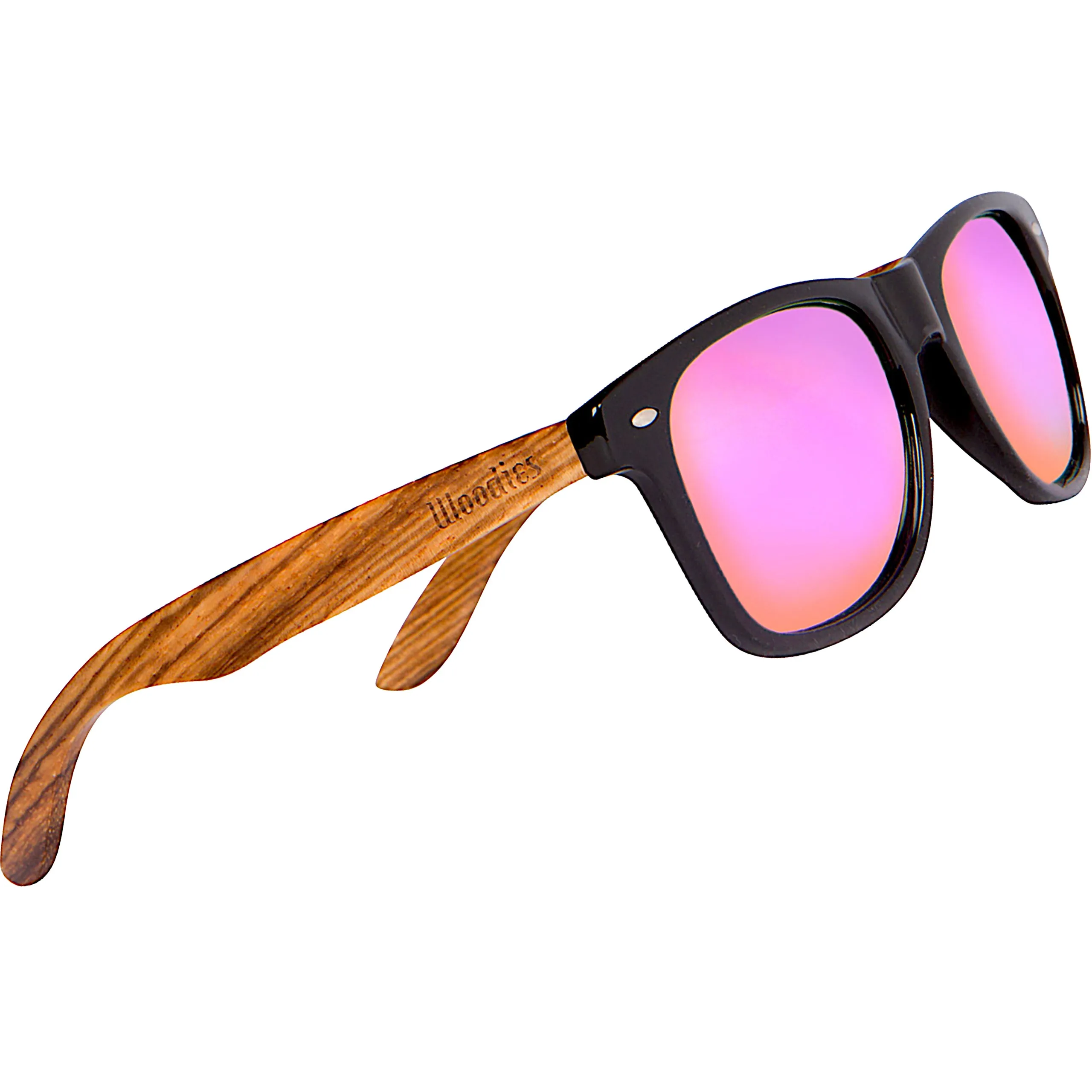 Zebra Wood Sunglasses with Pink Mirror Polarized Lens