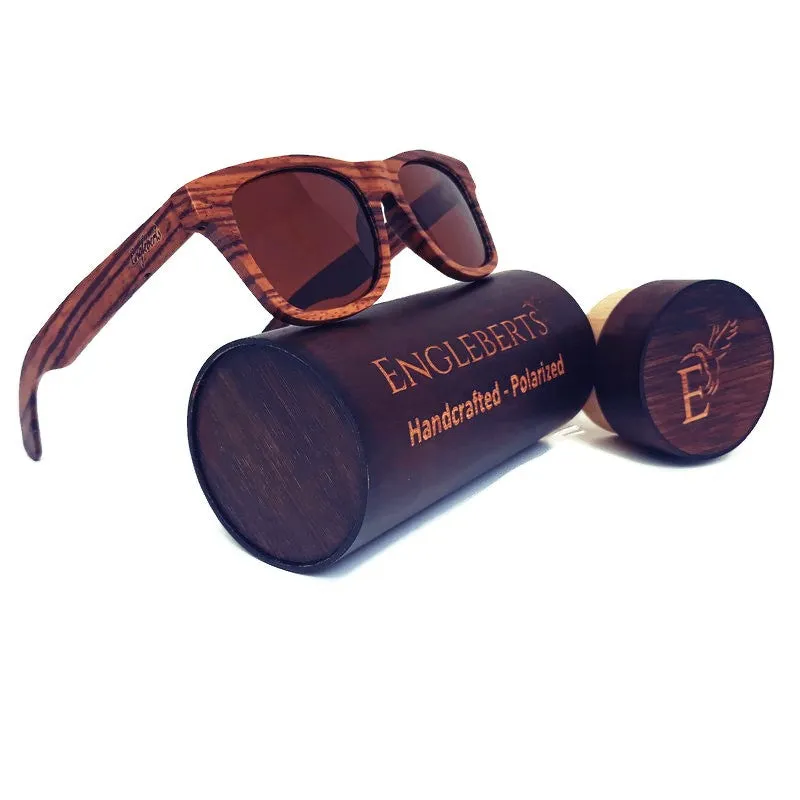 Zebrawood Full Frame Polarized Sunglasses , Tea Colored Lenses with Wood Case