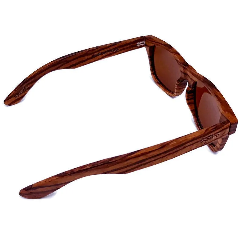 Zebrawood Full Frame Polarized Sunglasses , Tea Colored Lenses with Wood Case