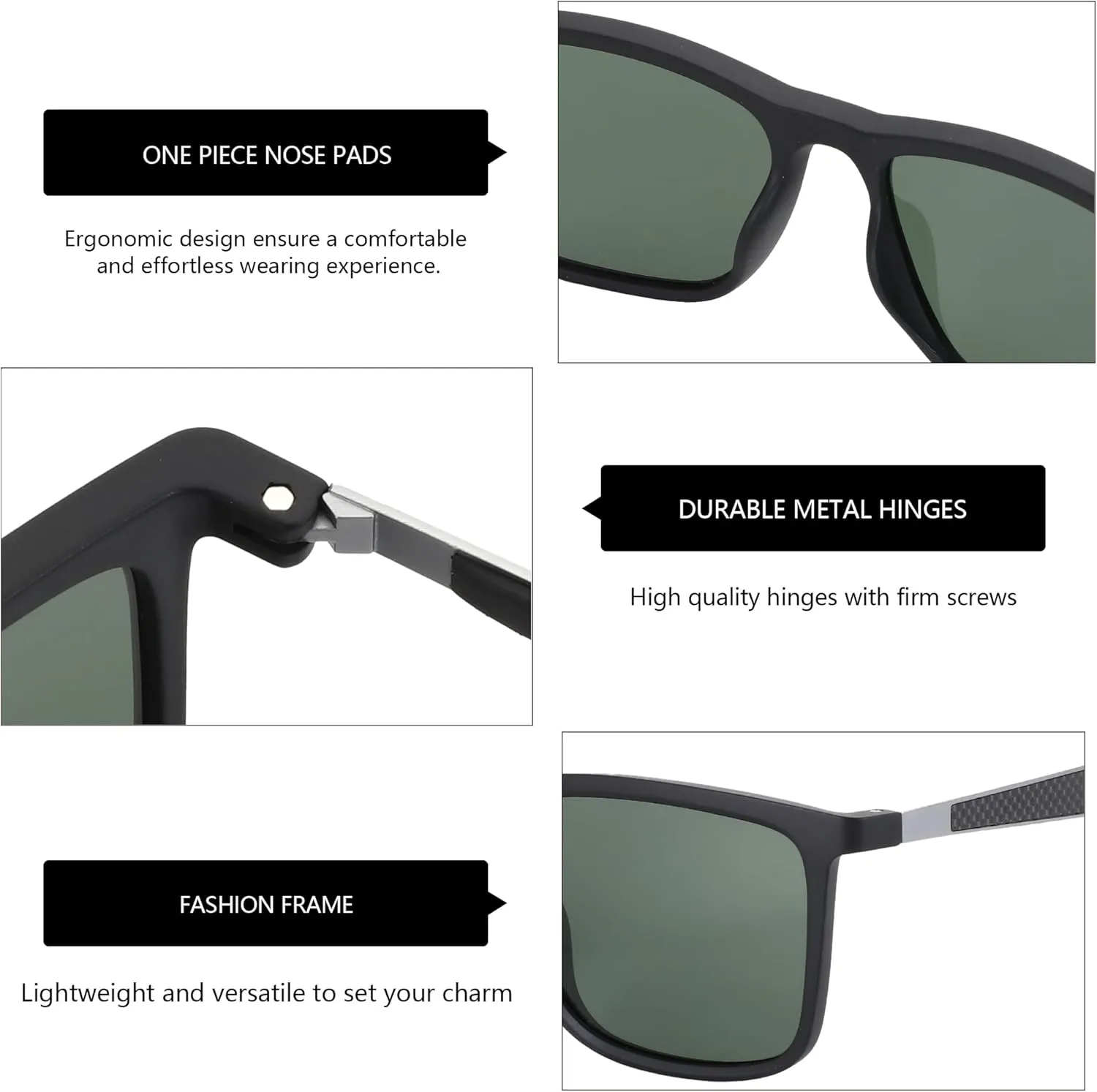 ZENOTTIC Polarized Sunglasses for Men Rectangle Ultralight Carbon Fiber Frame UV400 Protection Classic Sun Glasses