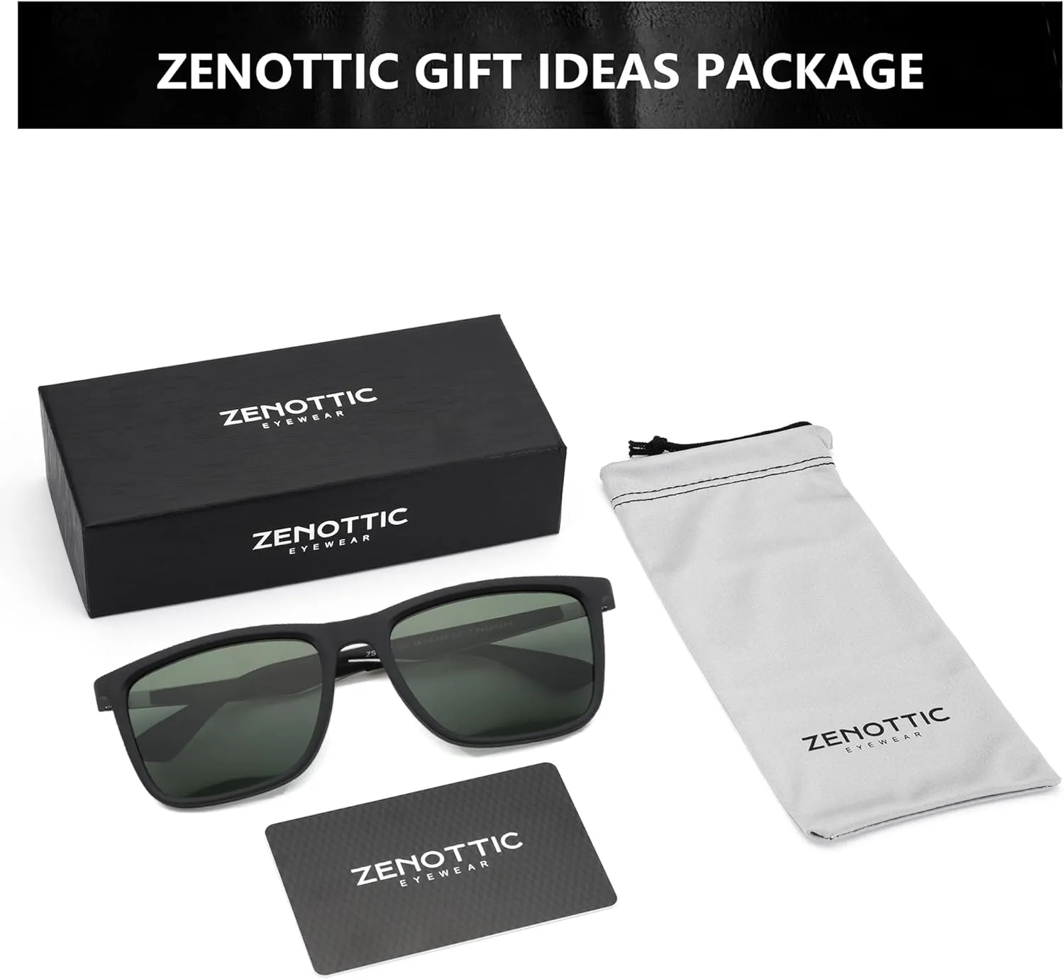 ZENOTTIC Polarized Sunglasses for Men Rectangle Ultralight Carbon Fiber Frame UV400 Protection Classic Sun Glasses