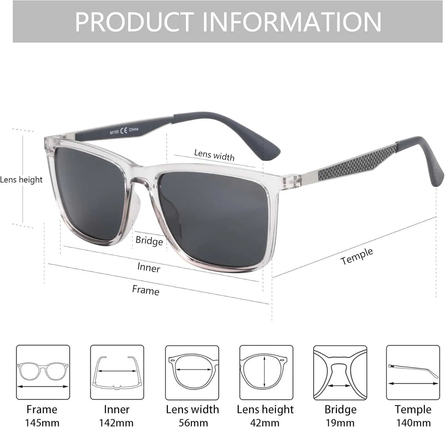ZENOTTIC Polarized Sunglasses for Men Rectangle Ultralight Carbon Fiber Frame UV400 Protection Classic Sun Glasses