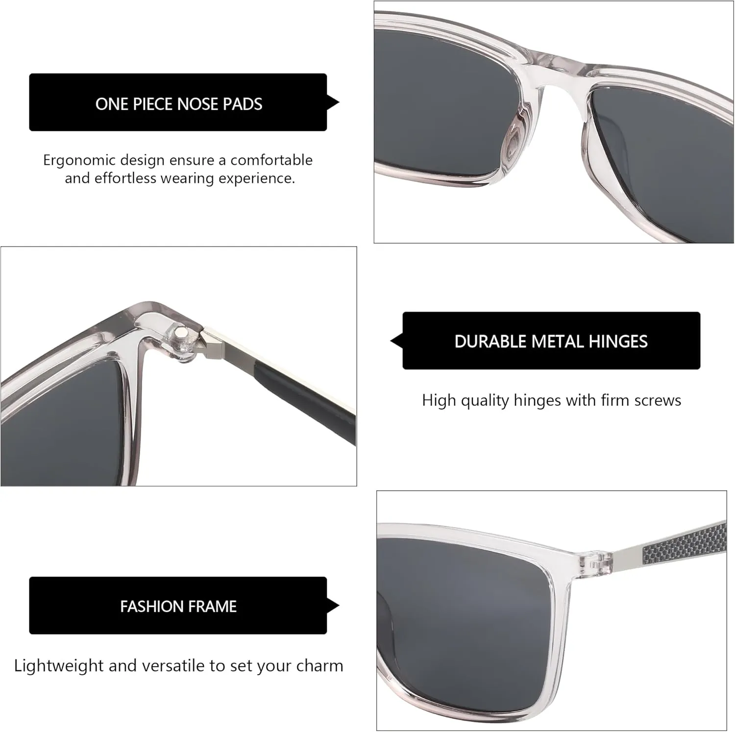 ZENOTTIC Polarized Sunglasses for Men Rectangle Ultralight Carbon Fiber Frame UV400 Protection Classic Sun Glasses