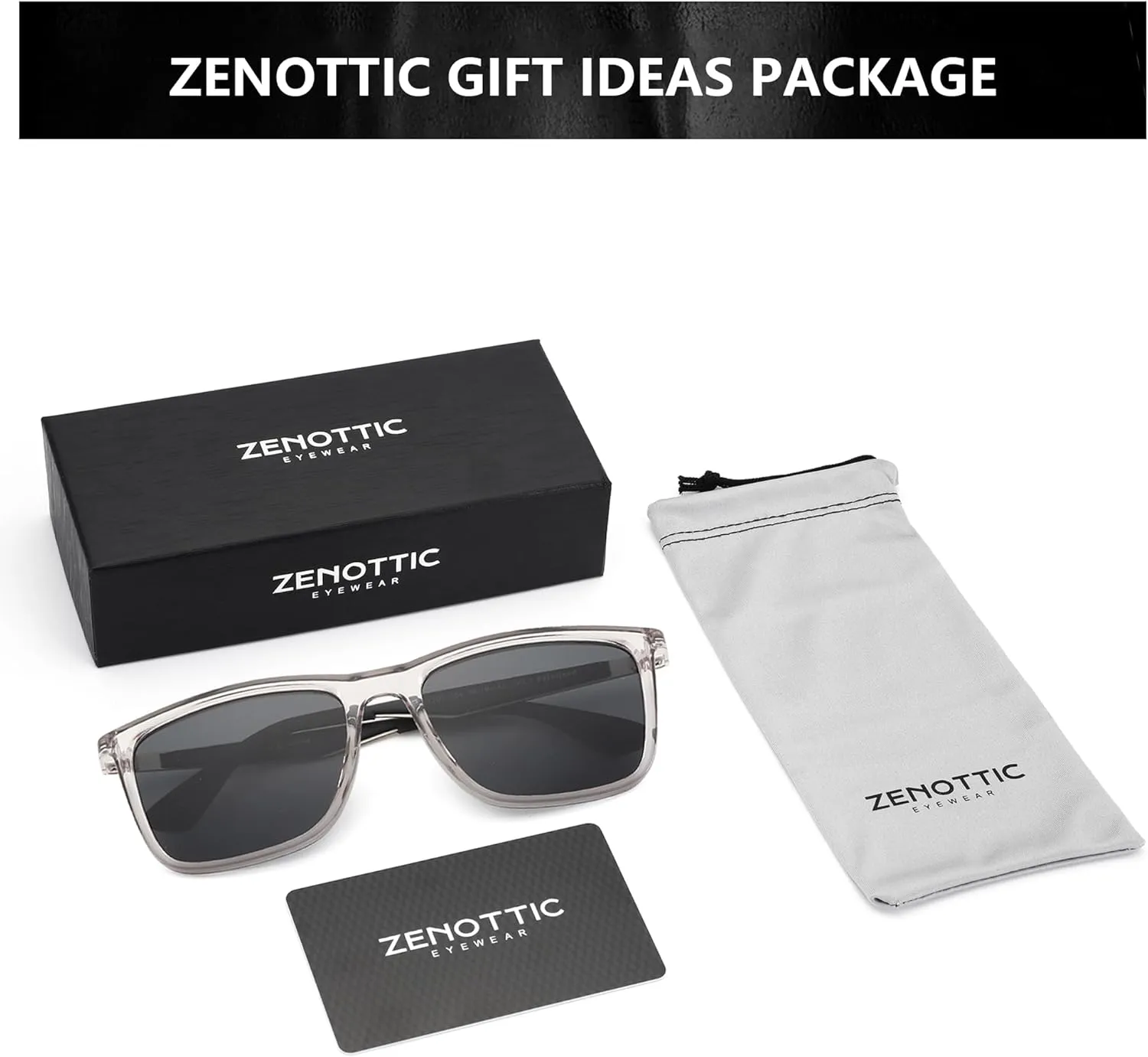 ZENOTTIC Polarized Sunglasses for Men Rectangle Ultralight Carbon Fiber Frame UV400 Protection Classic Sun Glasses