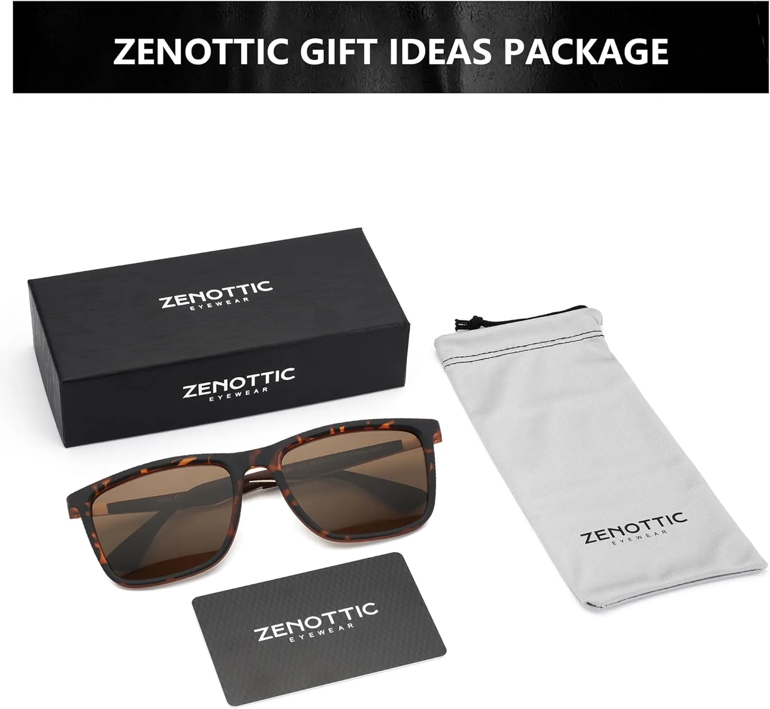 ZENOTTIC Polarized Sunglasses for Men Rectangle Ultralight Carbon Fiber Frame UV400 Protection Classic Sun Glasses