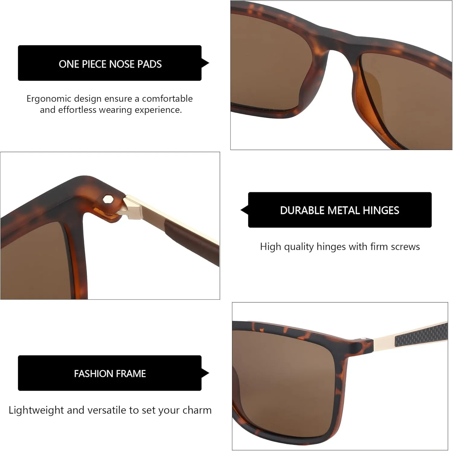 ZENOTTIC Polarized Sunglasses for Men Rectangle Ultralight Carbon Fiber Frame UV400 Protection Classic Sun Glasses
