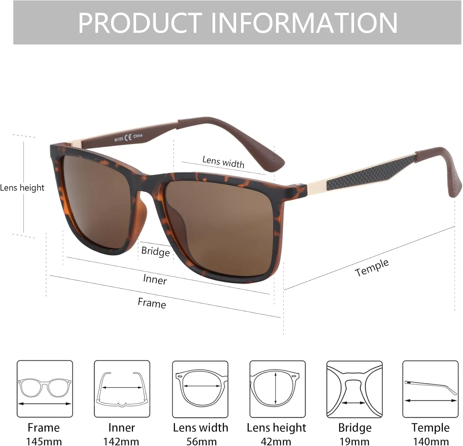 ZENOTTIC Polarized Sunglasses for Men Rectangle Ultralight Carbon Fiber Frame UV400 Protection Classic Sun Glasses