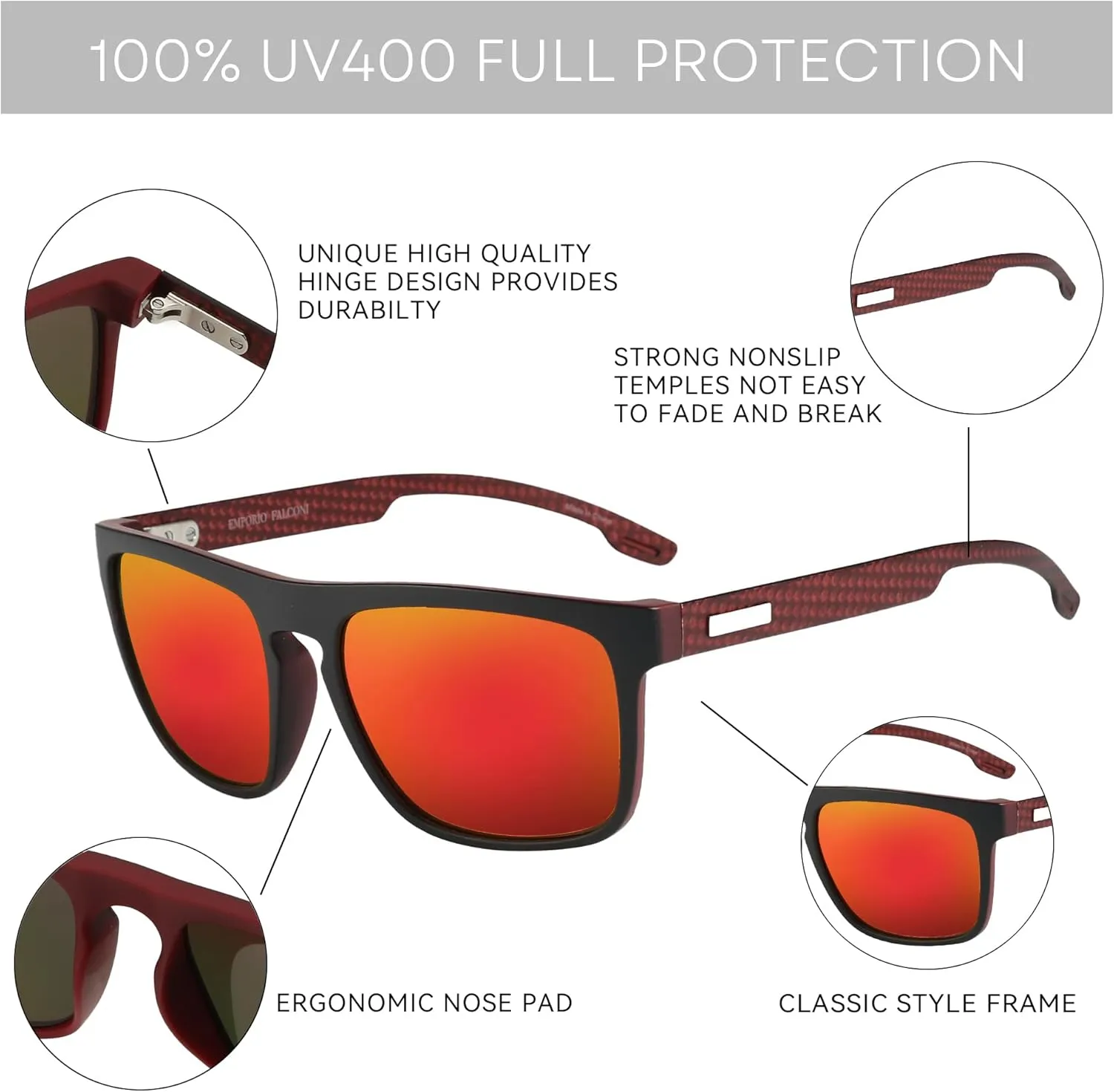 ZENOTTIC Polarized Sunglasses Men Square: Unbreakable TR90 Frame Carbon Fiber Temple UV400 Protection Sun Glasses for Driving