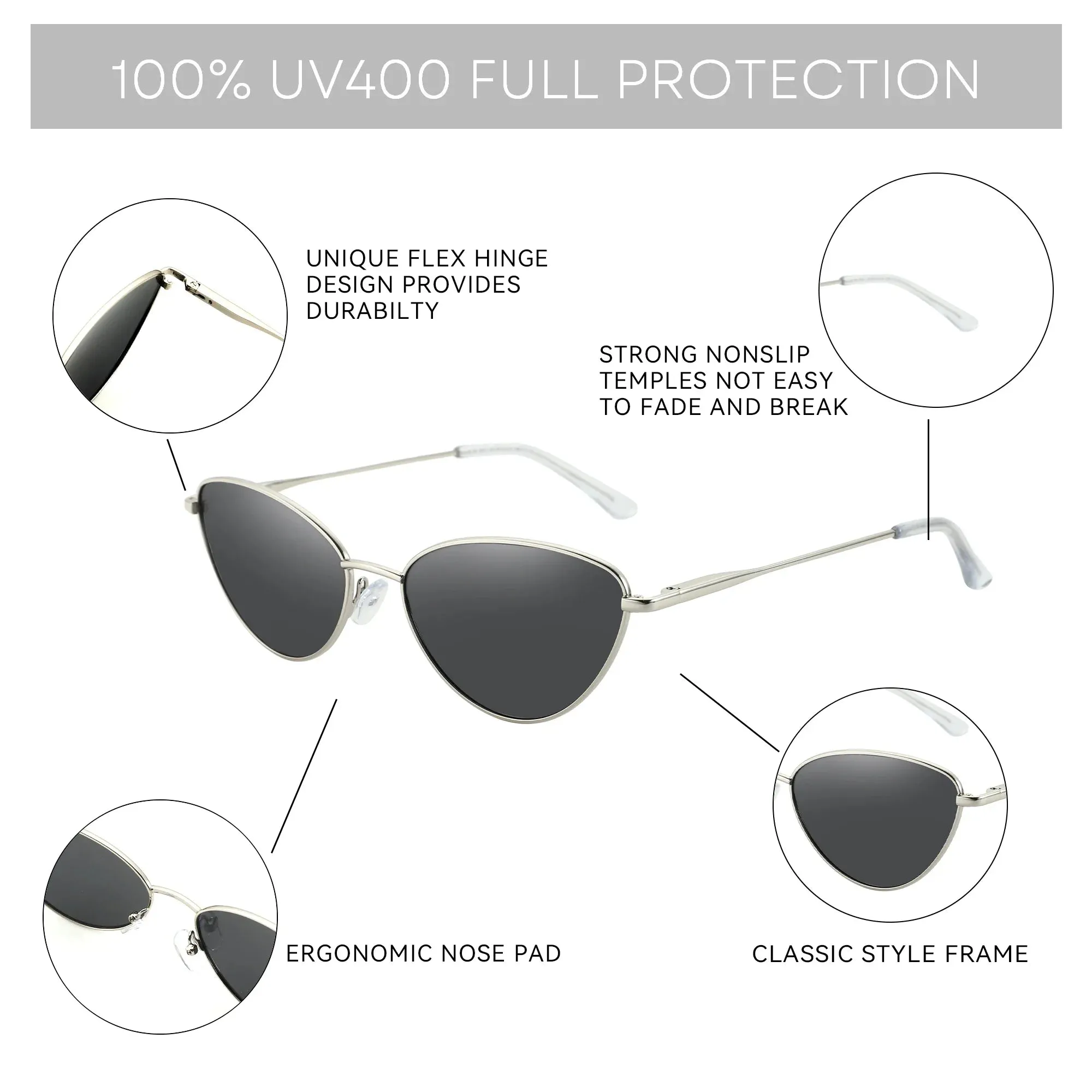 ZENOTTIC Vintage Cat Eye Sunglasses Polarized UV Protection
