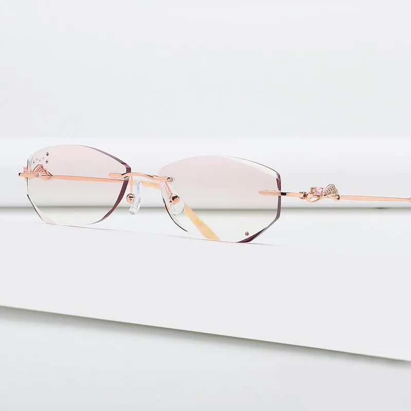 Zirosat 52052 Women's Eyeglasses Alloy Rimless Diamond Cutting