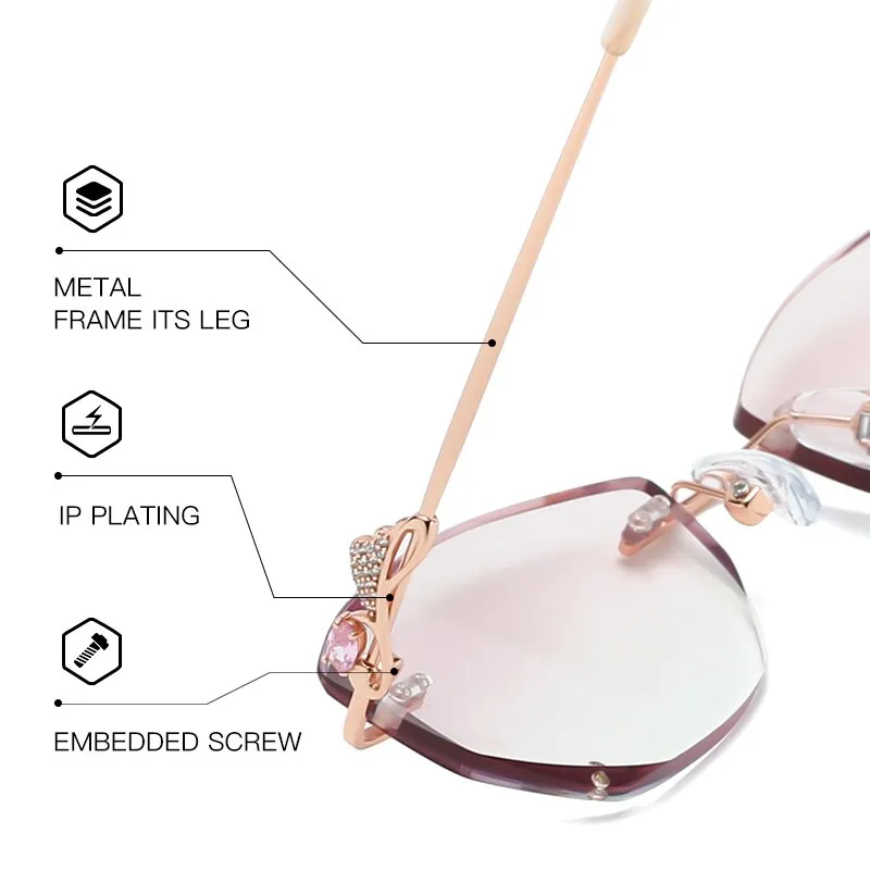 Zirosat 52052 Women's Eyeglasses Alloy Rimless Diamond Cutting