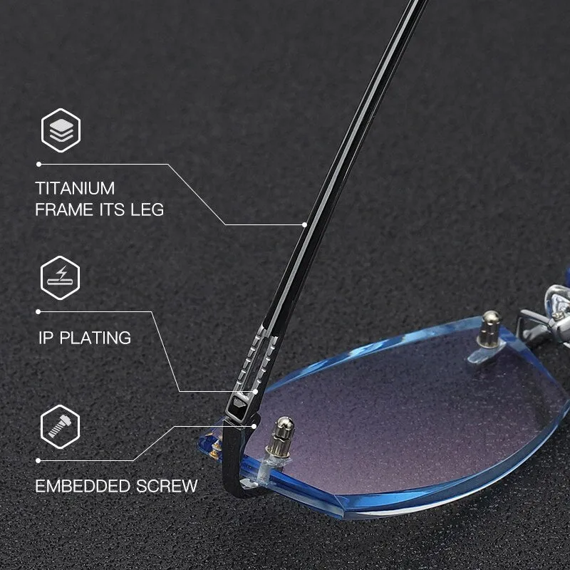 Zirosat 9079 Men's Eyeglasses Titanium Rimless Diamond Trimmed